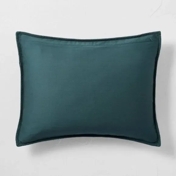 Casaluna -  Linen-Blend Pillow Sham Minimalist OEKO-T Dark Teal Blue - Picture 4 of 4